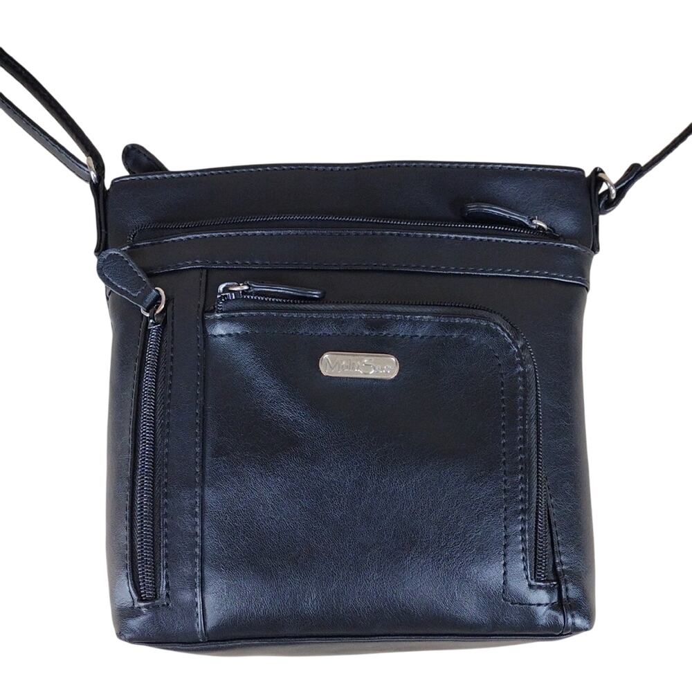 MultiSac Elegant Black Faux Synthetic Leather Casual Boho Crossbody Bag Purse